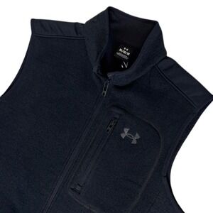 Under Armour Mens Size MEDIUM Loose Vest Black Full Zip Fleece Lined Pockets